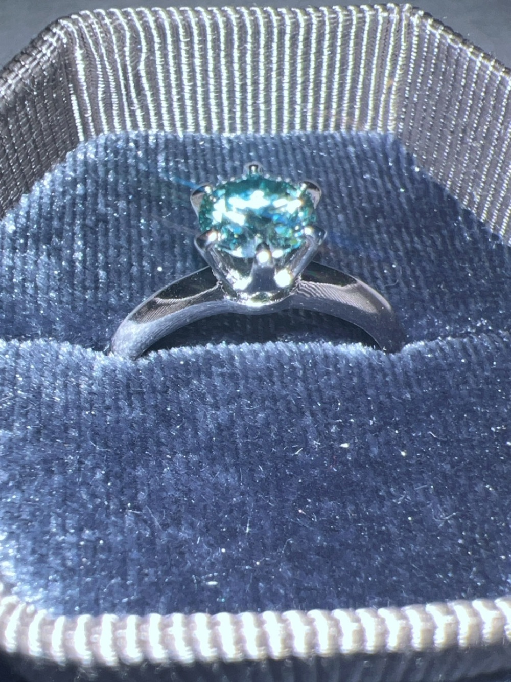 1ct teal lab diamond Sterling Silver Solitaire Ring